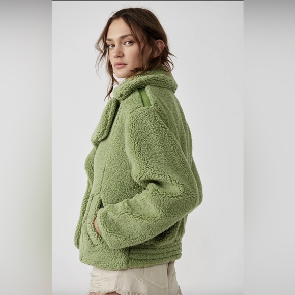 NWT FREE PEOPLE JOPLIN COZY JACKET WOMENS PISTACHIO FAUX SHERPA - Picture 4 of 5